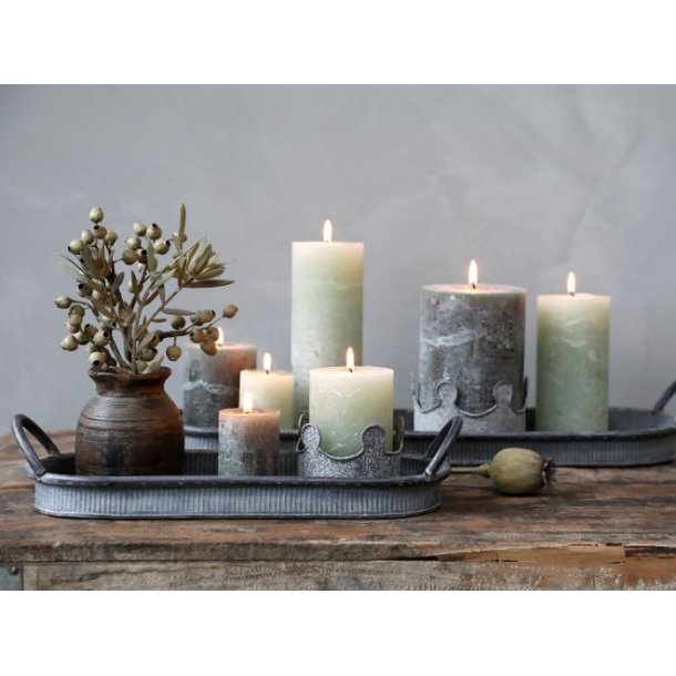 Bloklys H10/7 cm rustik oliven grn